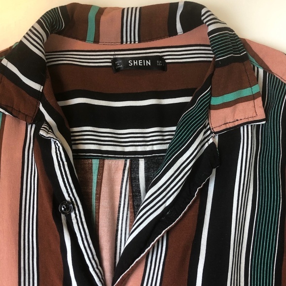SHEIN Striped Button Down Shirt Tee Top ((Small)) - Picture 4 of 7